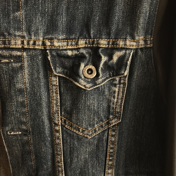 Scotch & soda vintage denim jean jacket vegan leather sleeves size small - Picture 3 of 5